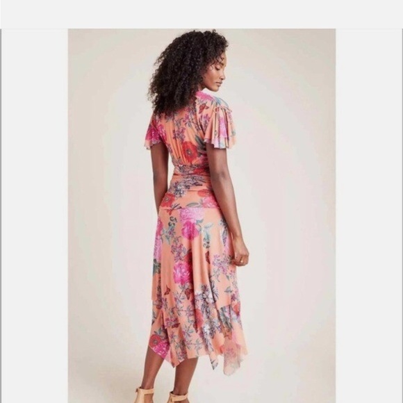 Maeve by Anthropologie Simone Floral Mesh Ruched Midi Dress – Size Large✨ - Picture 2 of 16